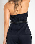 BLUSA STRAPLE BOLSILLOS AZUL OSCURO