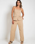 BLUSA STRAPLE BOLSILLOS BEIGE