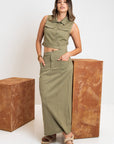 FALDA MAXI CON BOLSILLOS LATERALES VERDE